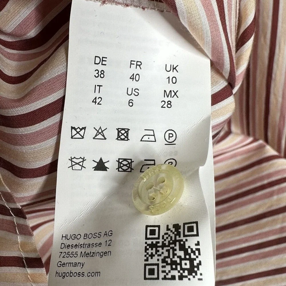 NEW BOSS Striped Bateco Shirt Top Tie Neck Long Sleeve Women's US 6 - Picture 4 of 6